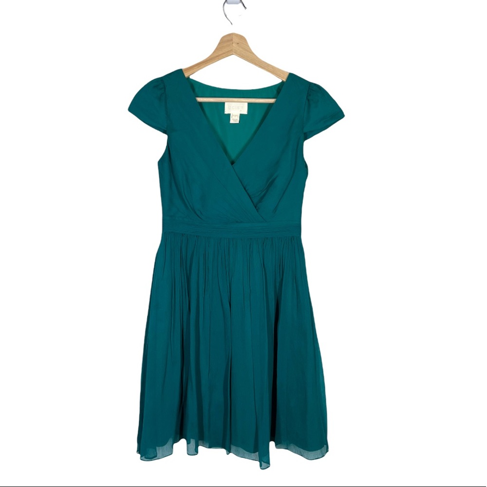J.Crew Size 4 Petite Silk Chiffon Midi Dress Lined Cap Sleeve Semi Formal Teal